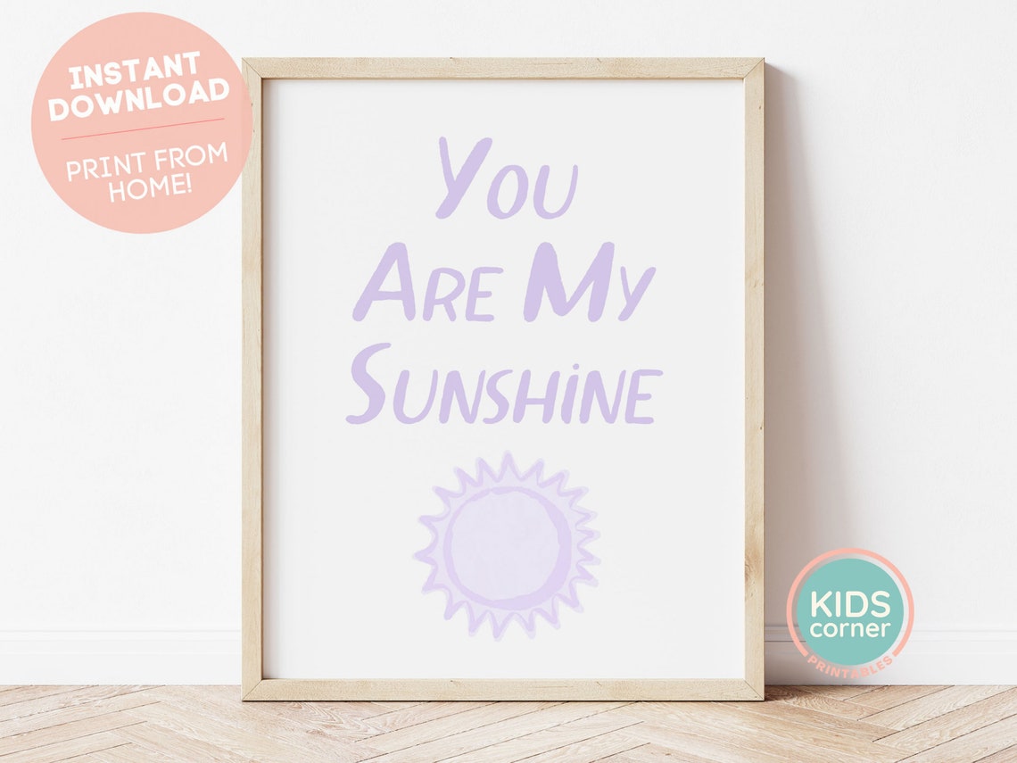 You Are My Sunshine Lavender Nursery Quote Sun Doodle Wall Print