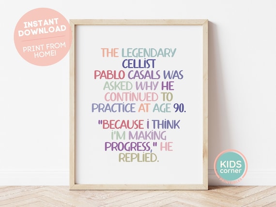 Pablo Casals Practice Progress Quote Colorful Hand Lettered Art Poster