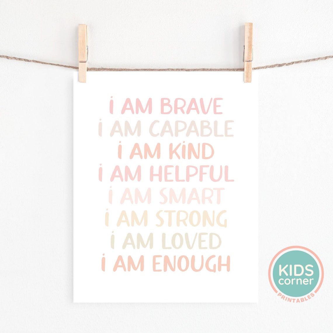 I Am Enough Affirmations Pink Kids Room Confidence Word Art Poster - Image 2