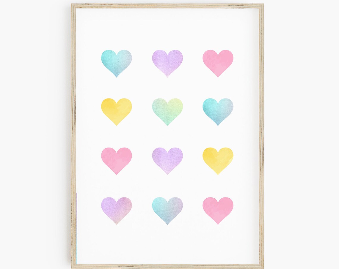 Heart Watercolor Art Print, Cute Girls Room Decor
