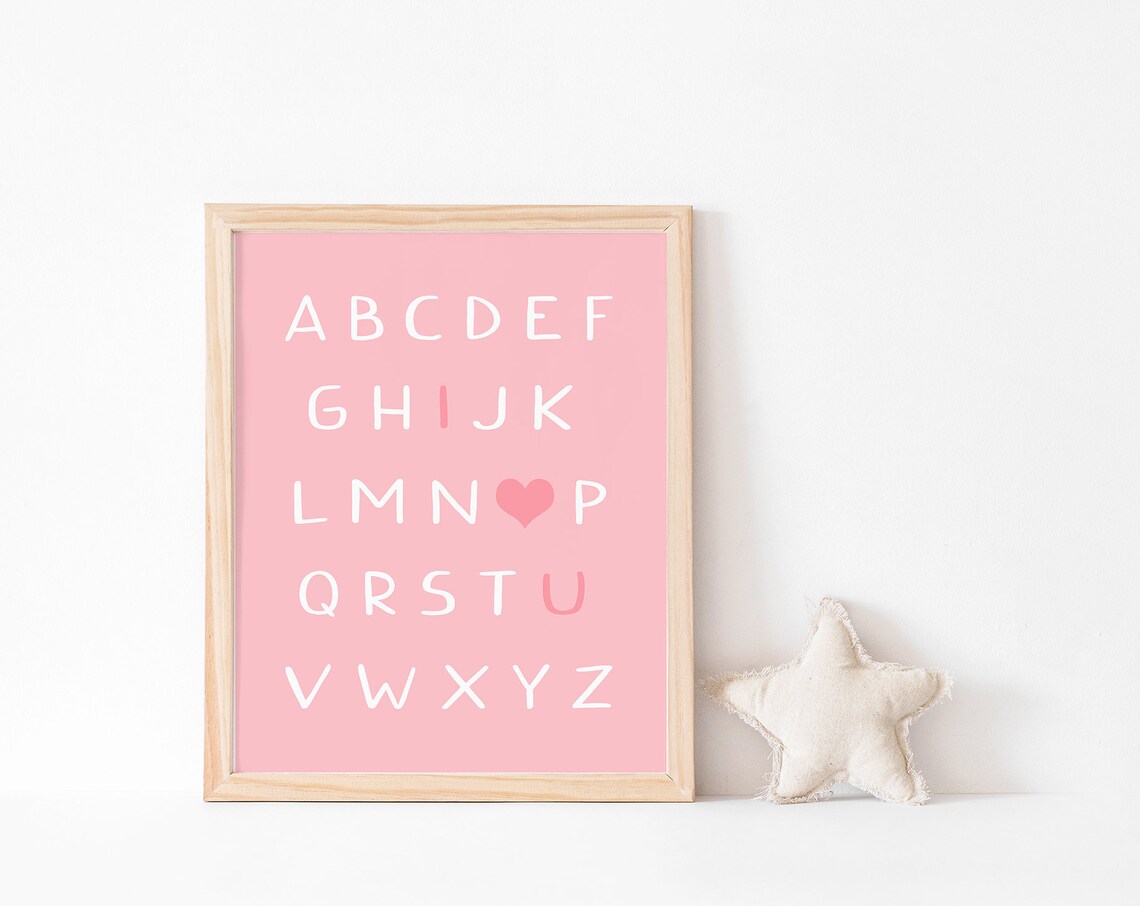Pink Alphabet ABC Letters With Heart Girls Nursery Educational Poster
