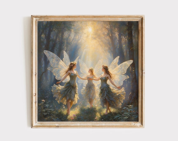 Enchanting Forest Fairies Dancing In A Glade The Painting Fairy Tale Wall Art Print Whimsical Girls Room Poster