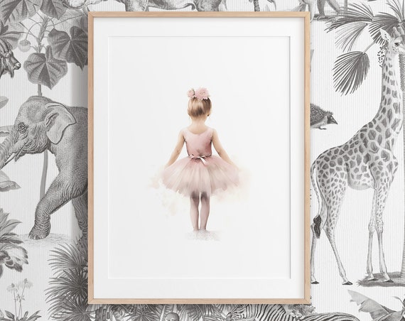 Nursery Decor Watercolor Artwork Blush Pink Ballerina Wall Art Print Ballet Dancer Poster Girls Room Tutu