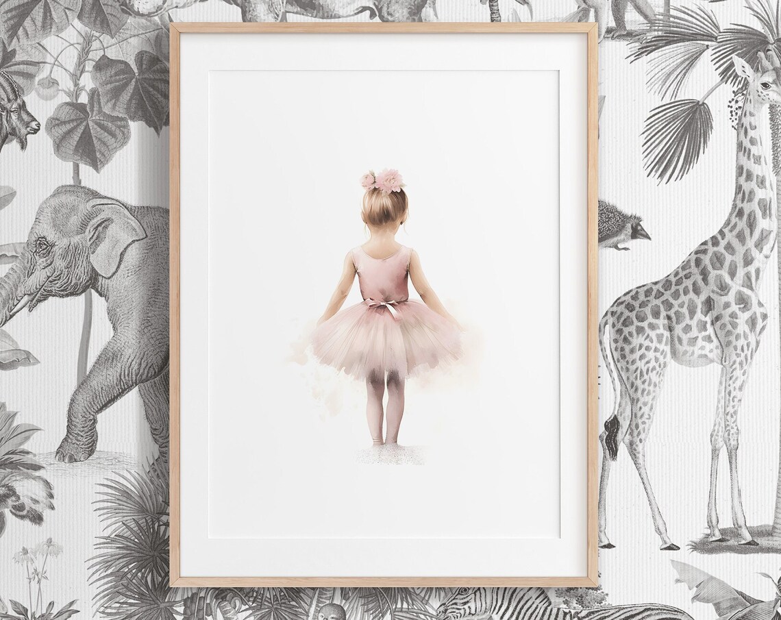 Watercolor Ballerina Pink Tutu Flower Crown Back View Sweet Nursery Dance Poster