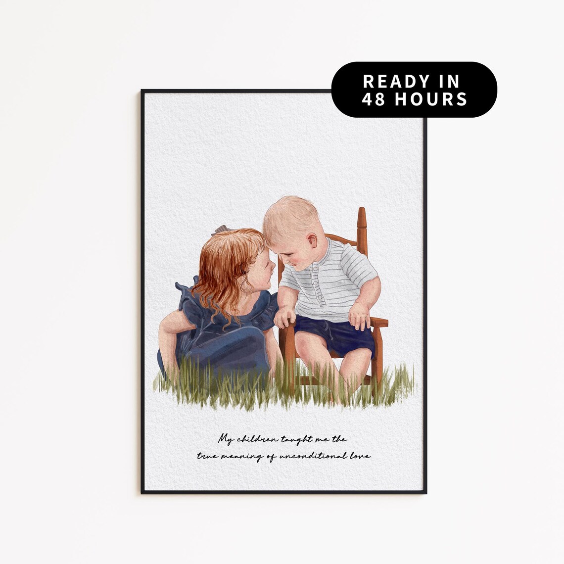 Custom Kids Watercolor Portrait, Personalized Family Keepsake