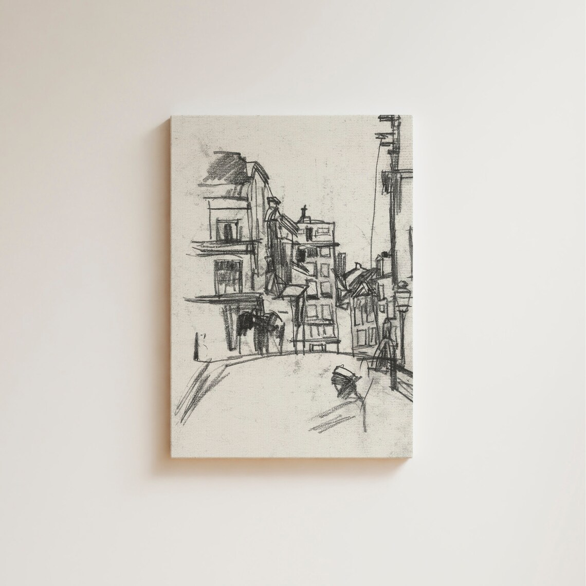 Vintage Black Ink City Street Sketch Abstract Line Drawing Wall Art - Image 5
