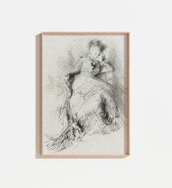 Antique Sketch Drawing Of Woman Vintage Portrait Print