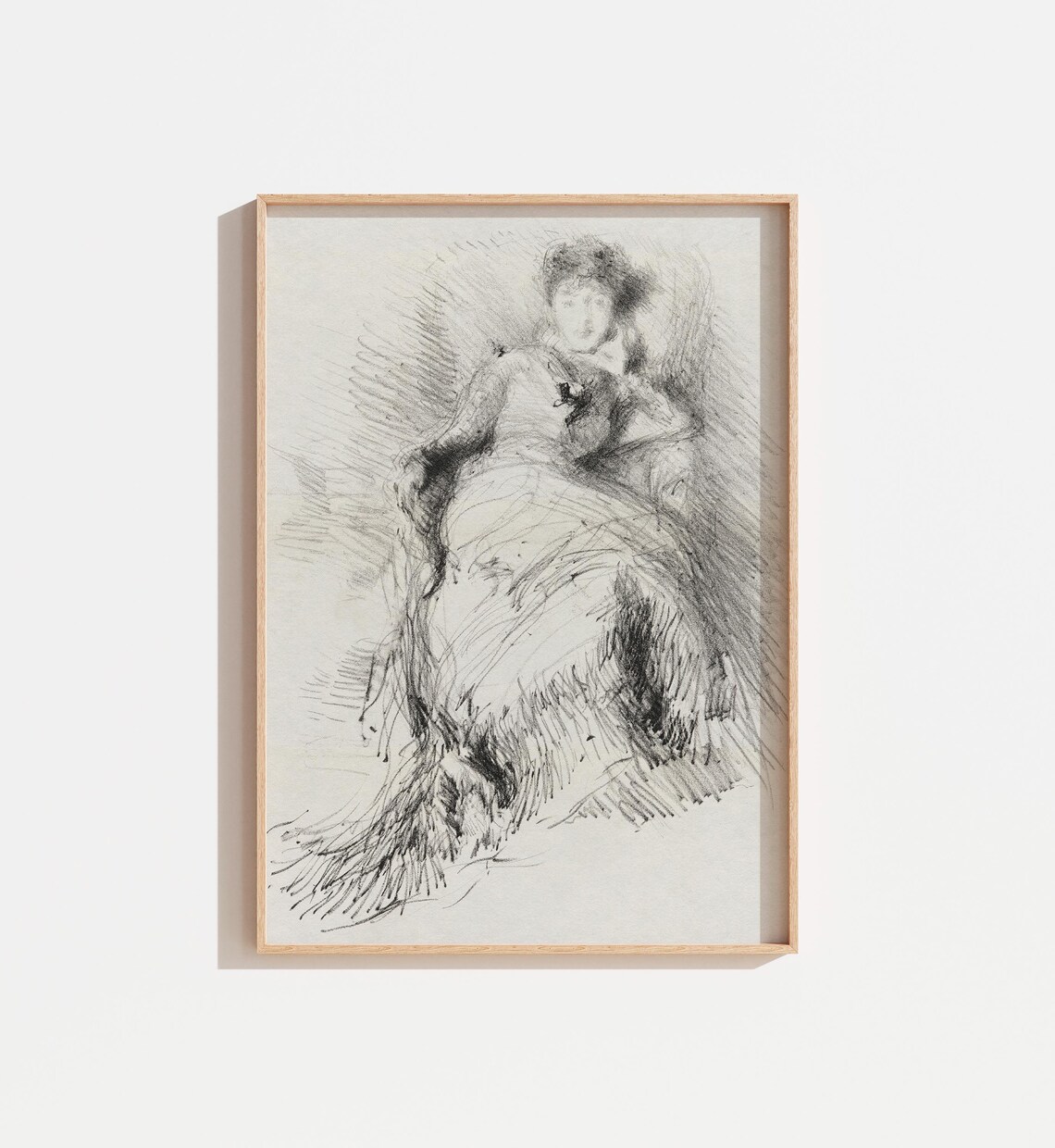 Antique Sketch Drawing Of Woman Vintage Portrait Print