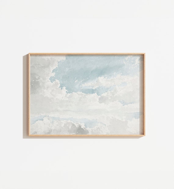 Vintage Cloud Painting, Neutral Sky Landscape Art Print