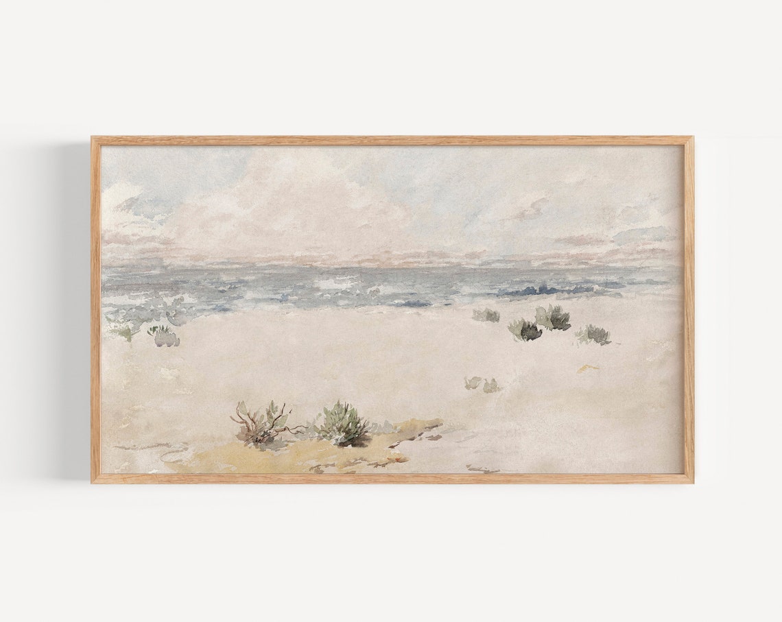 Neutral Coastal Beach Watercolor Soft Sand Waves Pastel Poster