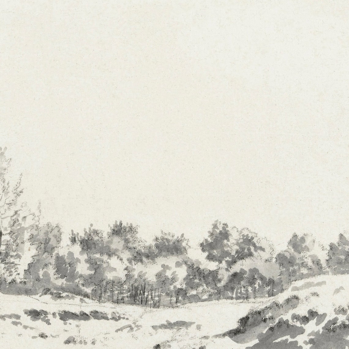 Neutral Ink Wash Landscape Trees Rolling Hills Minimalist Poster - Image 2