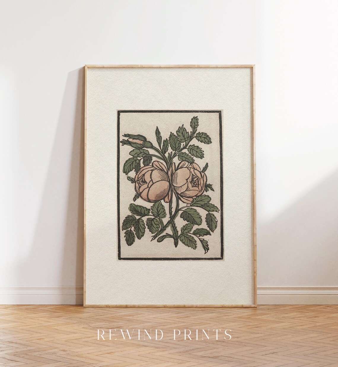 Vintage Botanical Floral Drawing Antique Roses Woodcut Wall Art - Image 5