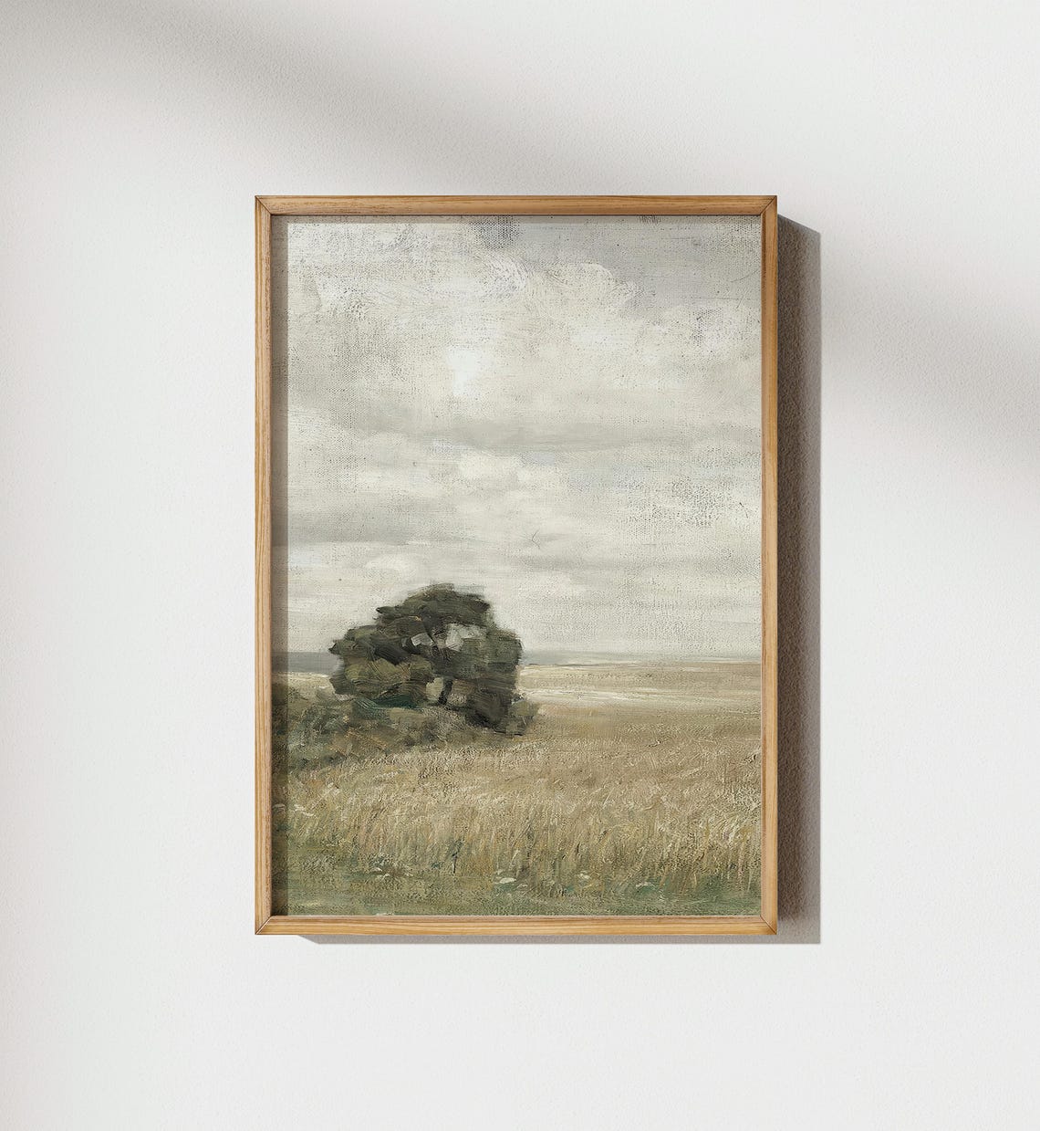 Vintage Muted Rustic Landscape Field Lone Tree Golden Wheat Wall Art - Image 3