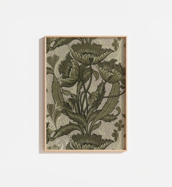 Vintage Olive Green Floral Tapestry Art Print