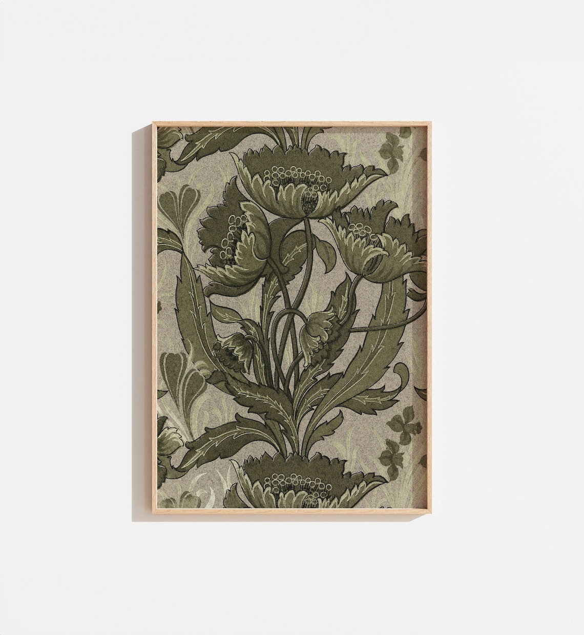Vintage Olive Green Floral Tapestry Art Print