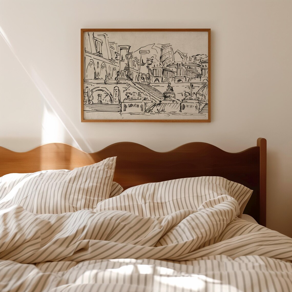 Vintage Black Ink Abstract City Landscape Art Print - Image 4