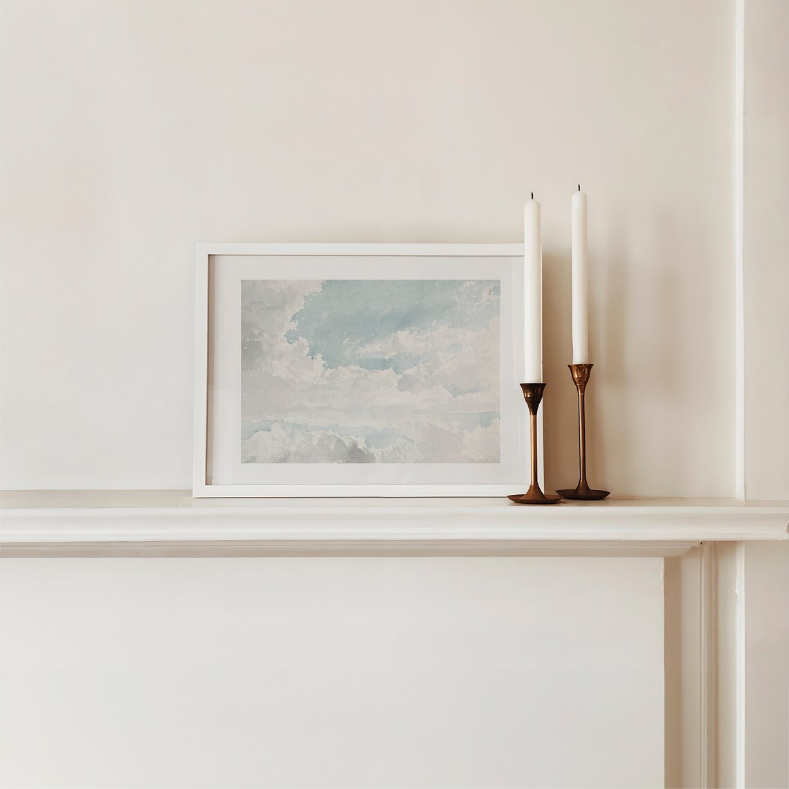 Vintage Cloud Painting, Neutral Sky Landscape Art Print - Image 2