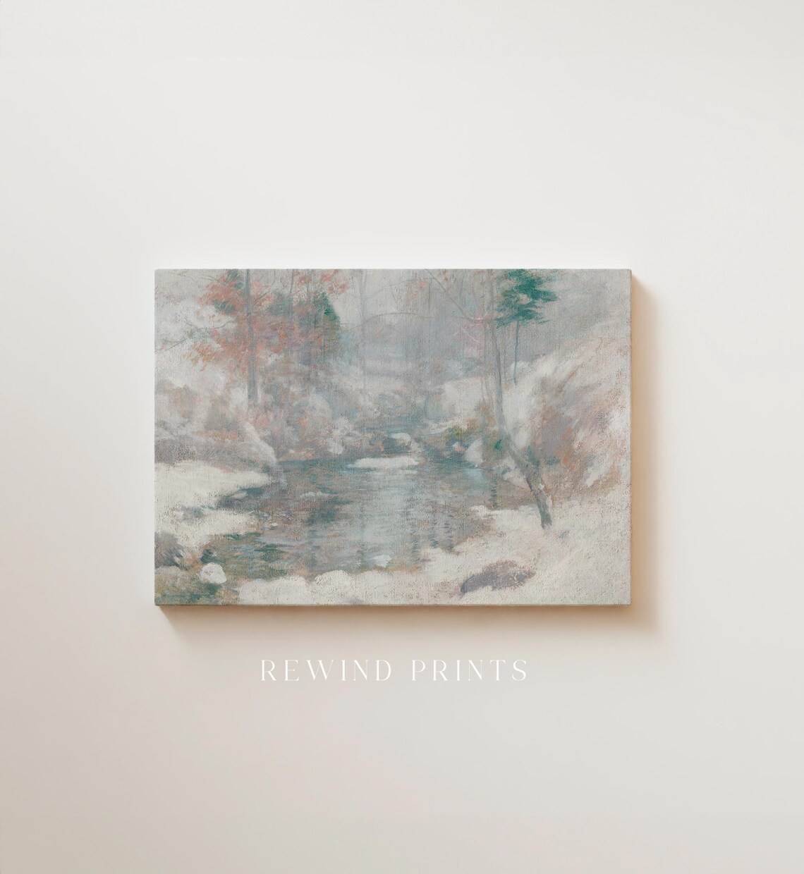 Wintery Landscape Watercolor Forest River Art Print - Image 2