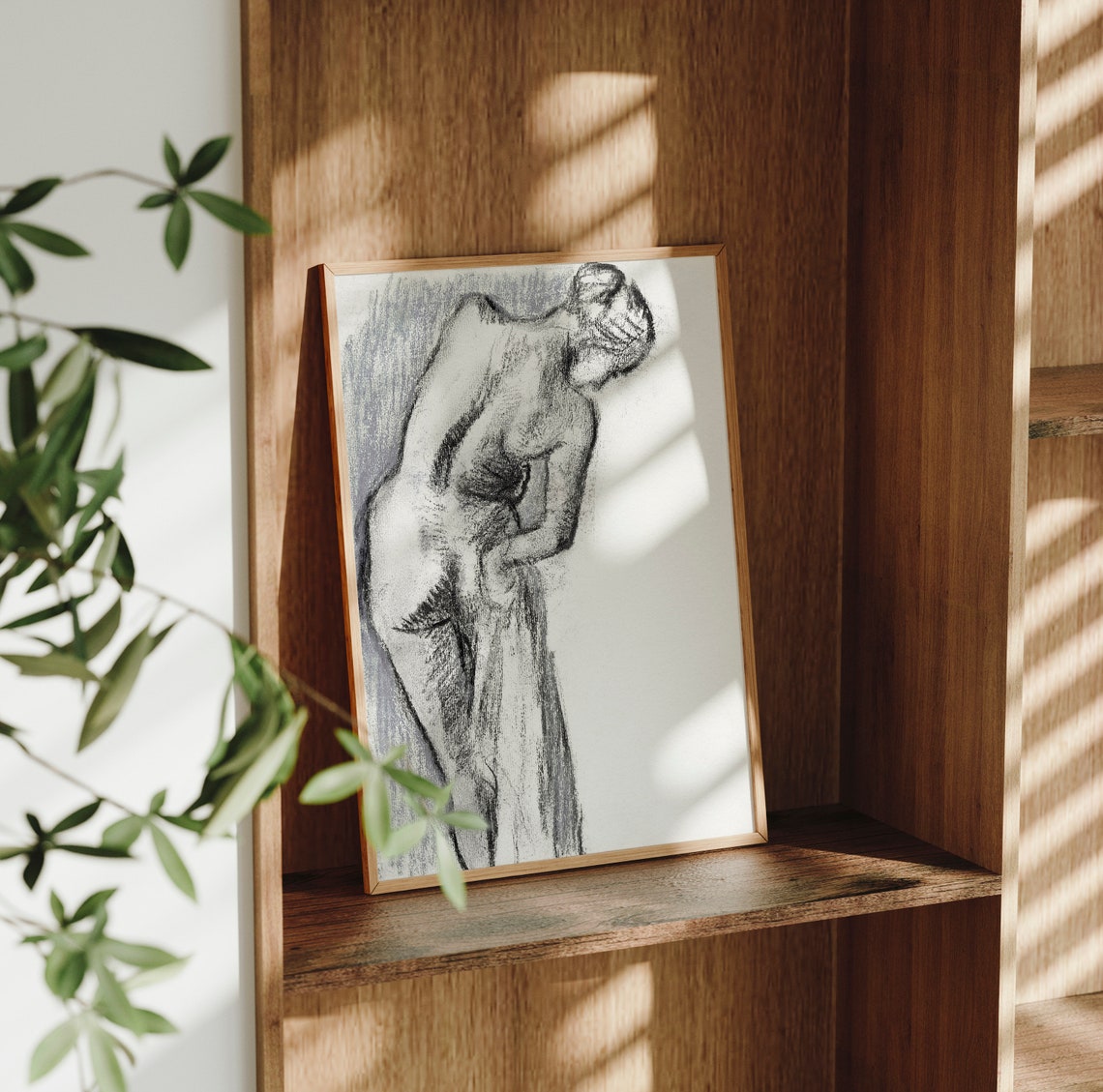 Antique Charcoal Sketch Standing Nude Woman Figure Study Poster - Image 2