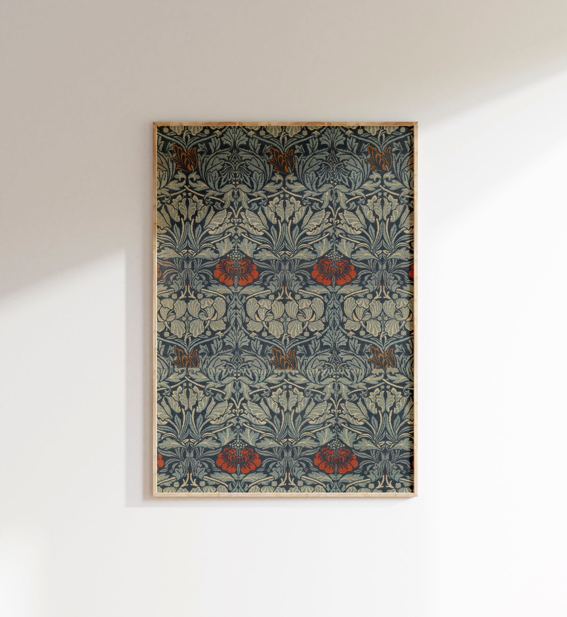 Vintage Blue Floral Textile Pattern Art Print - Image 2