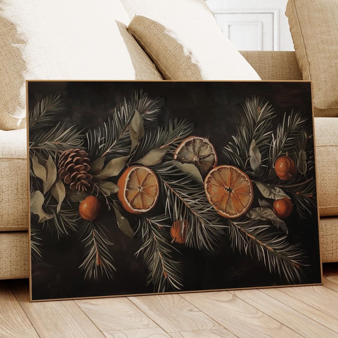 Winter Botanical Citrus Garland Art Print, Vintage