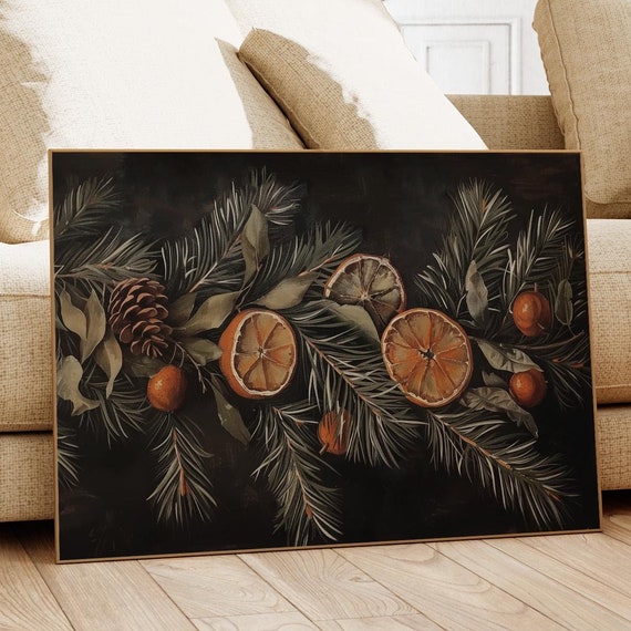 Winter Botanical Citrus Garland Art Print, Vintage