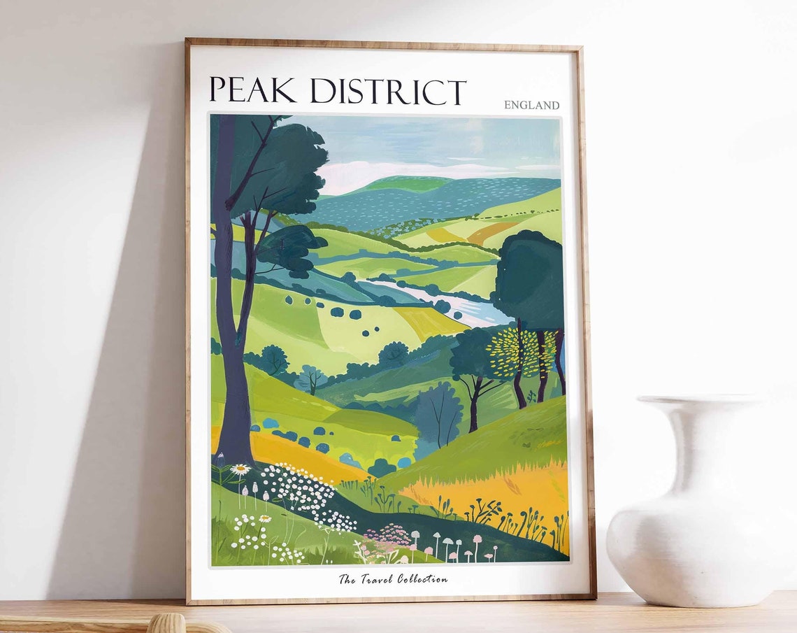 Peak District England Rolling Green Hills Daisy Meadow Poster