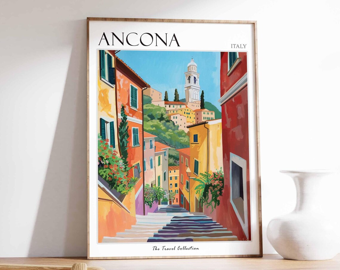 Ancona Italy Old Town Steps Colorful Street Travel Art Poster