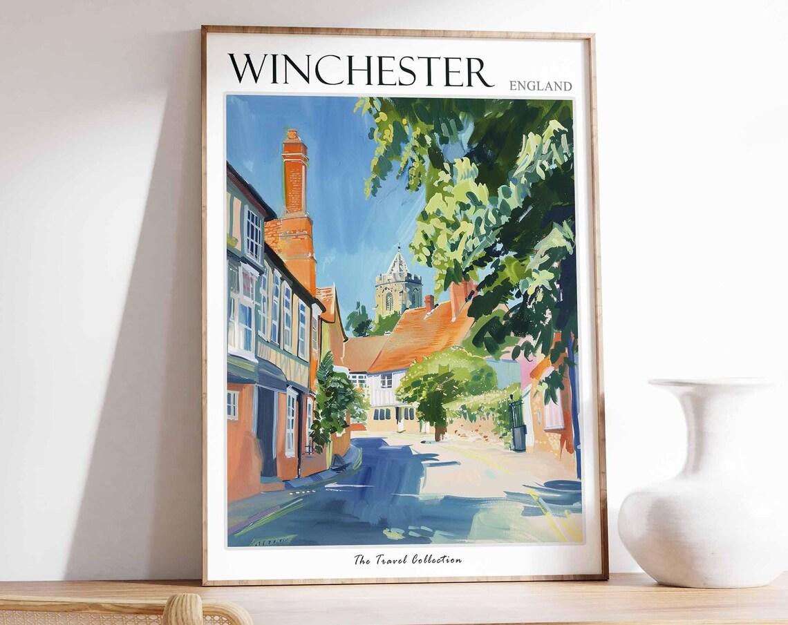 Winchester England Cathedral Street Historic Town Travel Poster