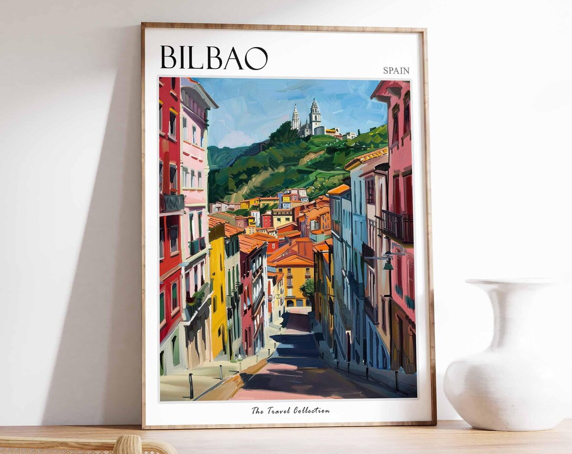 Bilbao Spain Steep Colorful Street Painted Old Town Travel Poster