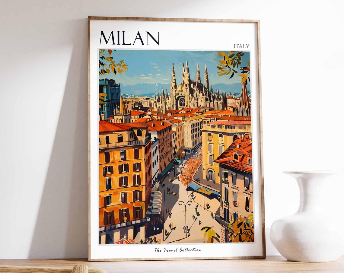 Milan Italy Grand Duomo Spires City Skyline Autumn Travel Poster