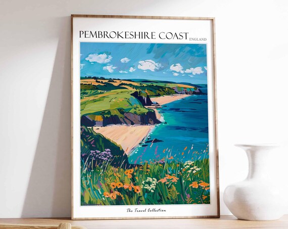 Pembrokeshire Coast Golden Sandy Beach Wildflower Cliffs Poster
