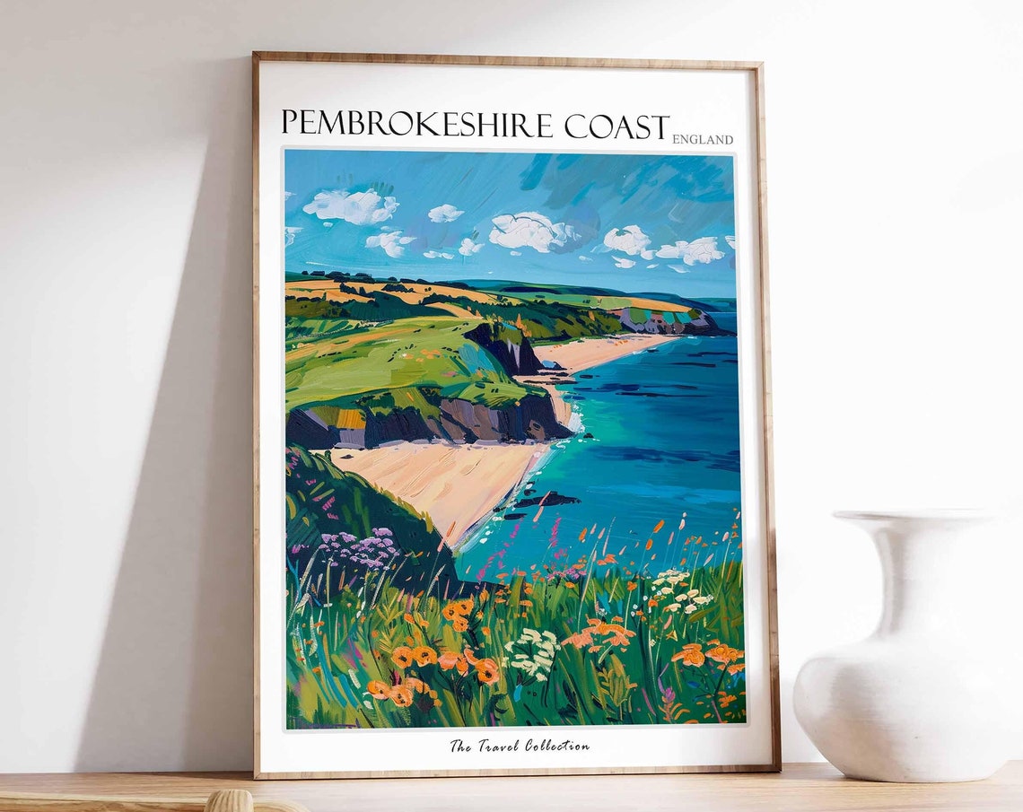 Pembrokeshire Coast Golden Sandy Beach Wildflower Cliffs Poster