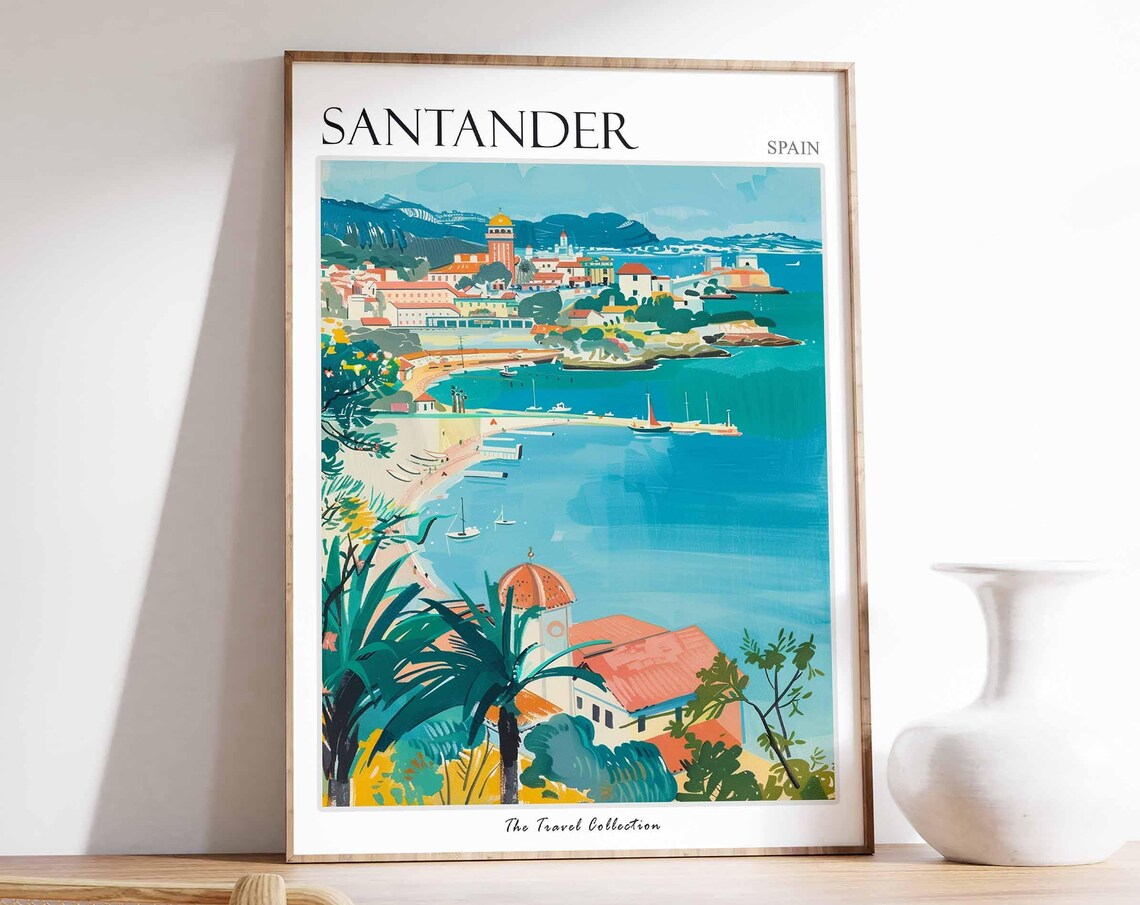 Santander Spain Harbor Sailboats Rooftops Dome Painting Art Poster