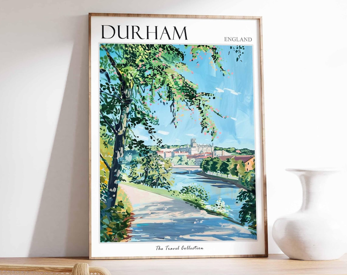 Durham England Cathedral Riverside Leafy Walk Historic Poster