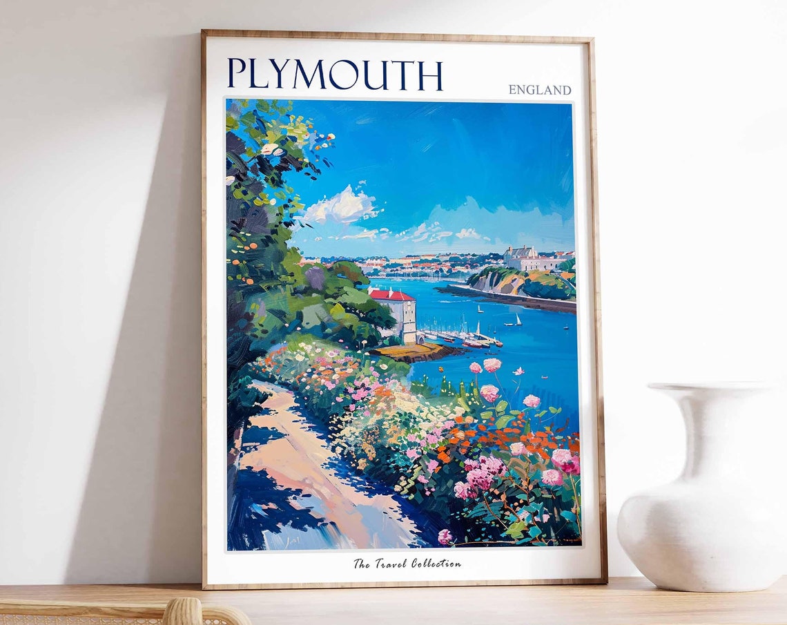 Plymouth Poster England Travel Print British Decor United Kingdom Travel Poster City Print Plymouth Gift Plymouth Travel Poster