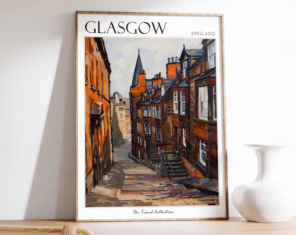 Glasgow England Red Brick Tenements Church Spire Street Poster