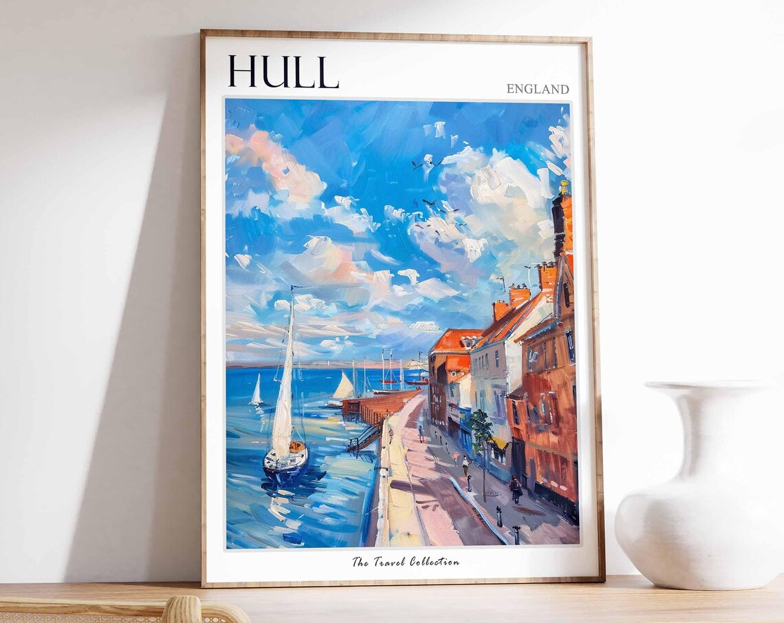 Hull England Historic Quay Sailboats Brick Buildings Travel Poster