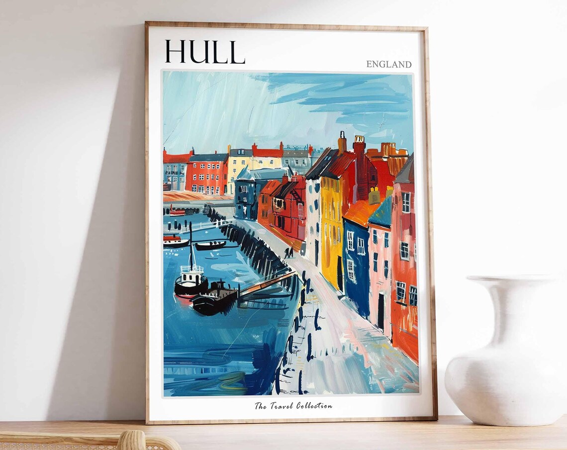 Hull England Colorful Quay Front Waterfront Buildings Travel Poster