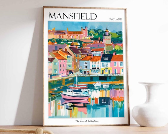 Mansfield Poster England Travel Print British Decor United Kingdom Travel Poster Mansfield Gift Mansfield Travel Poster