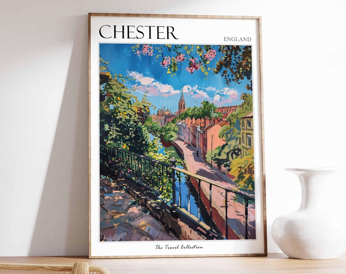 Chester England Blossom River Bridge Garden Walk Painting Poster