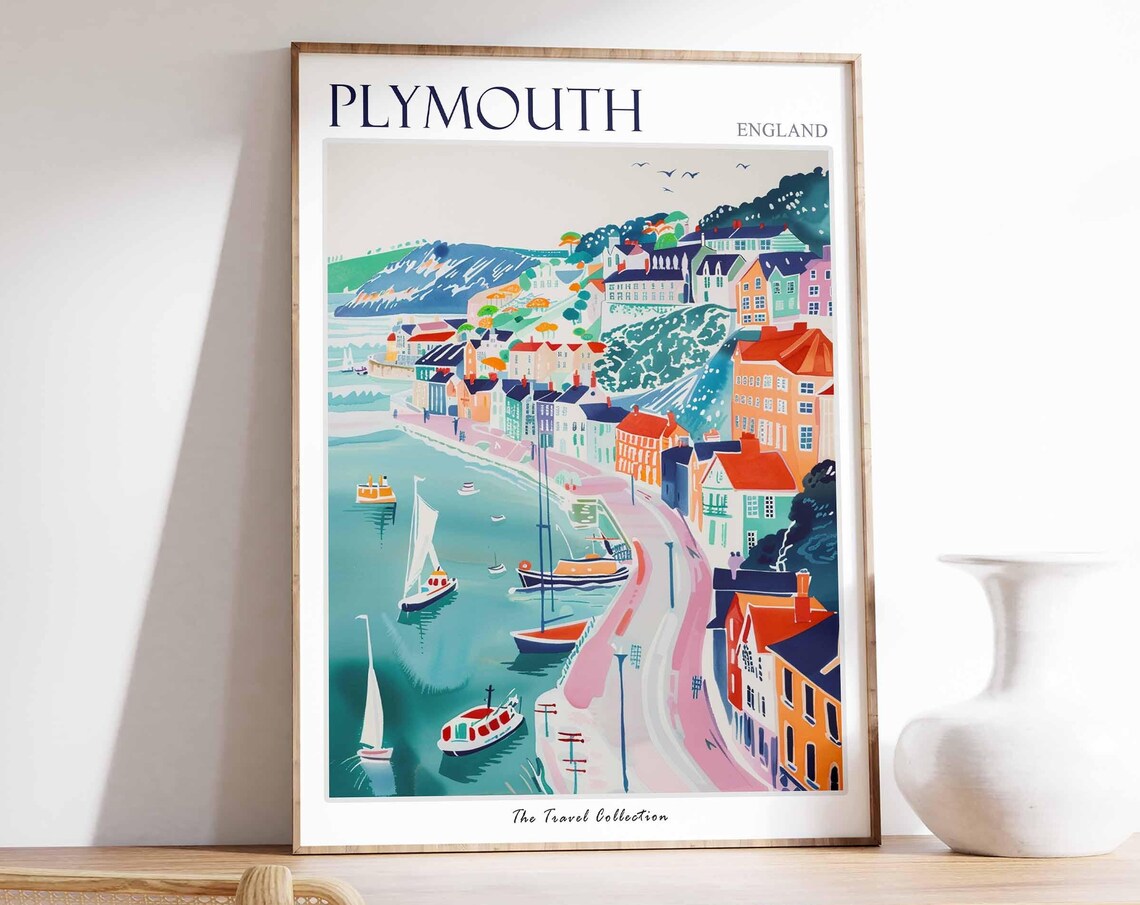 Plymouth England Travel Poster, British Decor Print