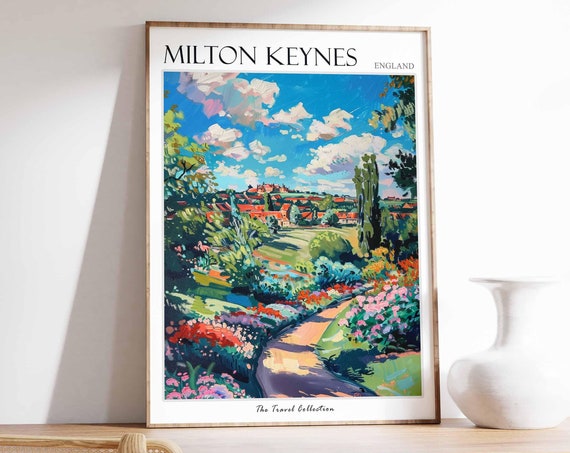 Milton Keynes Poster England Travel Print British Decor United Kingdom Travel Poster Milton Keynes Gift Milton Keynes Travel Poster