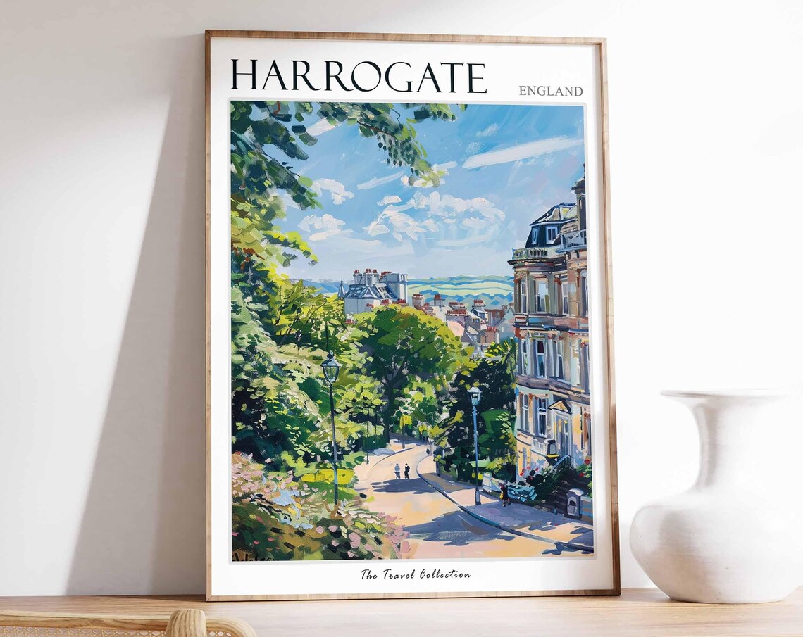 Harrogate England Tree Lined Crescent Avenue Vintage Travel Poster