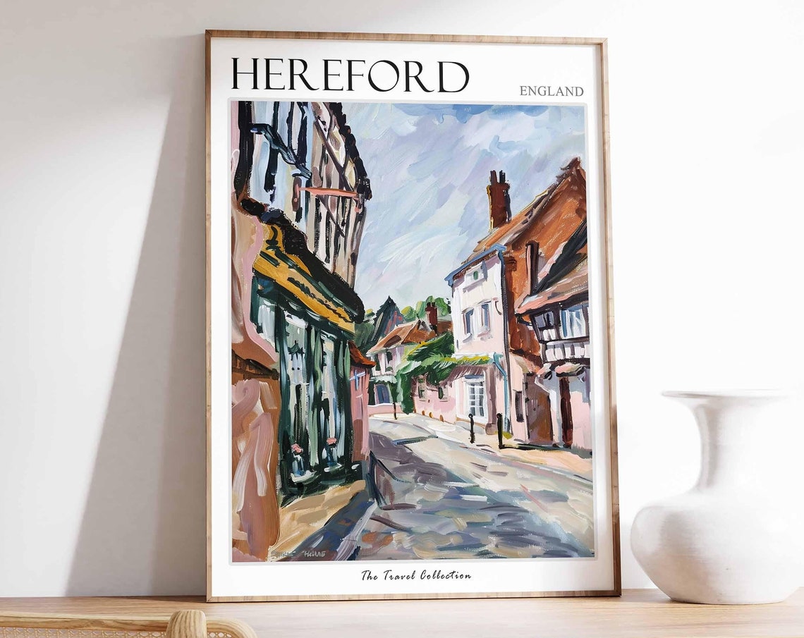 Hereford Poster England Travel Print British Decor United Kingdom Travel Poster City Print Hereford Gift Hereford Travel Poster
