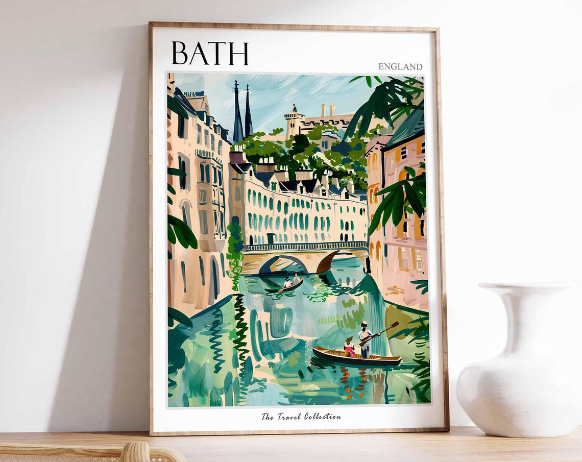 Bath England Georgian Crescent River Punt Travel Collection Poster