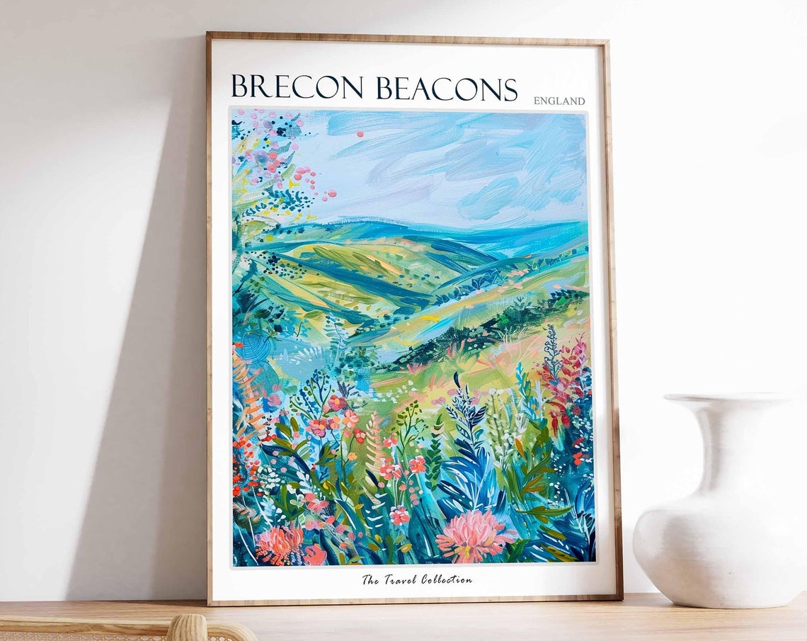 Brecon Beacons Impressionist Hills Wildflower Art Travel Poster