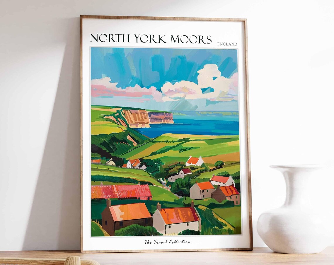 North York Moors England Green Hills Village Coastal View Poster