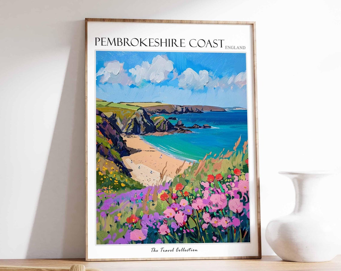 Pembrokeshire Coast Sandy Cove Cliffs Wildflower Meadow Poster