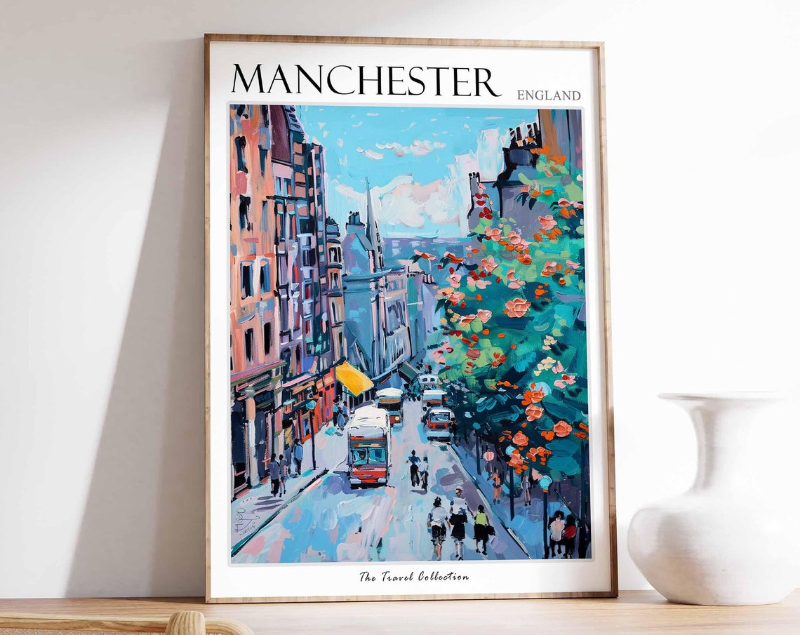 Manchester Poster England Travel Print British Decor United Kingdom Travel Poster City Print Manchester Gift Manchester Travel Poster